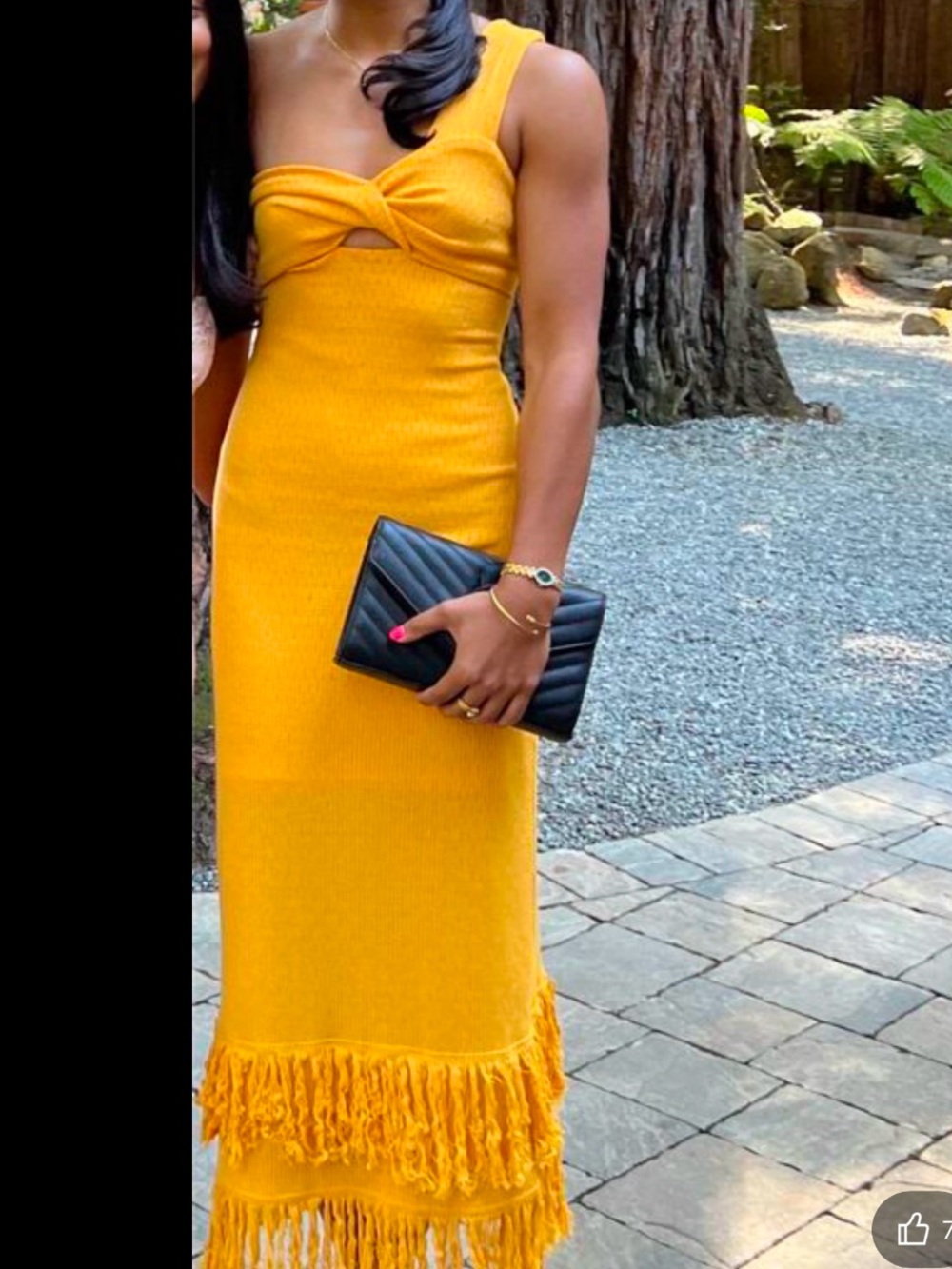 SHEIN Yellow One-Shoulder Fringe Knit Maxi Dress